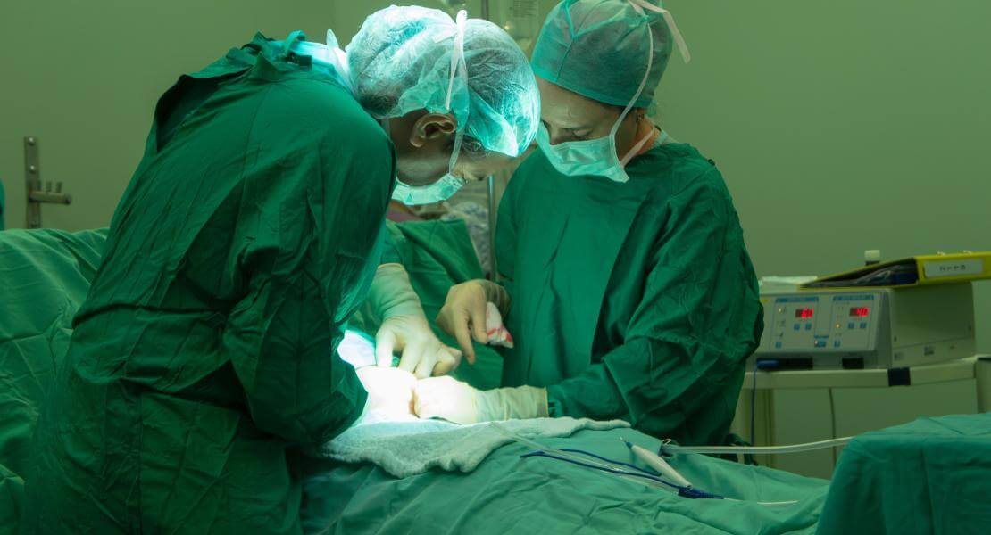 Healthcare professionals performing a c-section