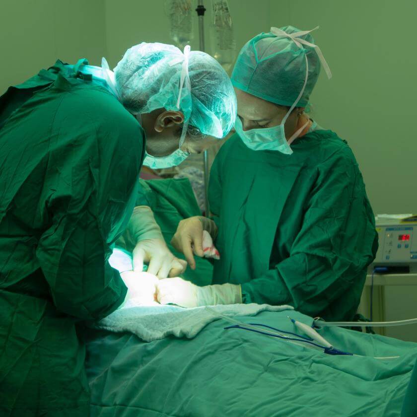 Healthcare professionals performing a c-section